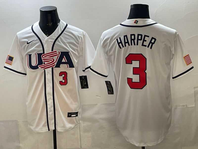 Men 2026 World Cub USA #3 Harper White Game Nike MLB Jersey style 004->more jerseys->MLB Jersey